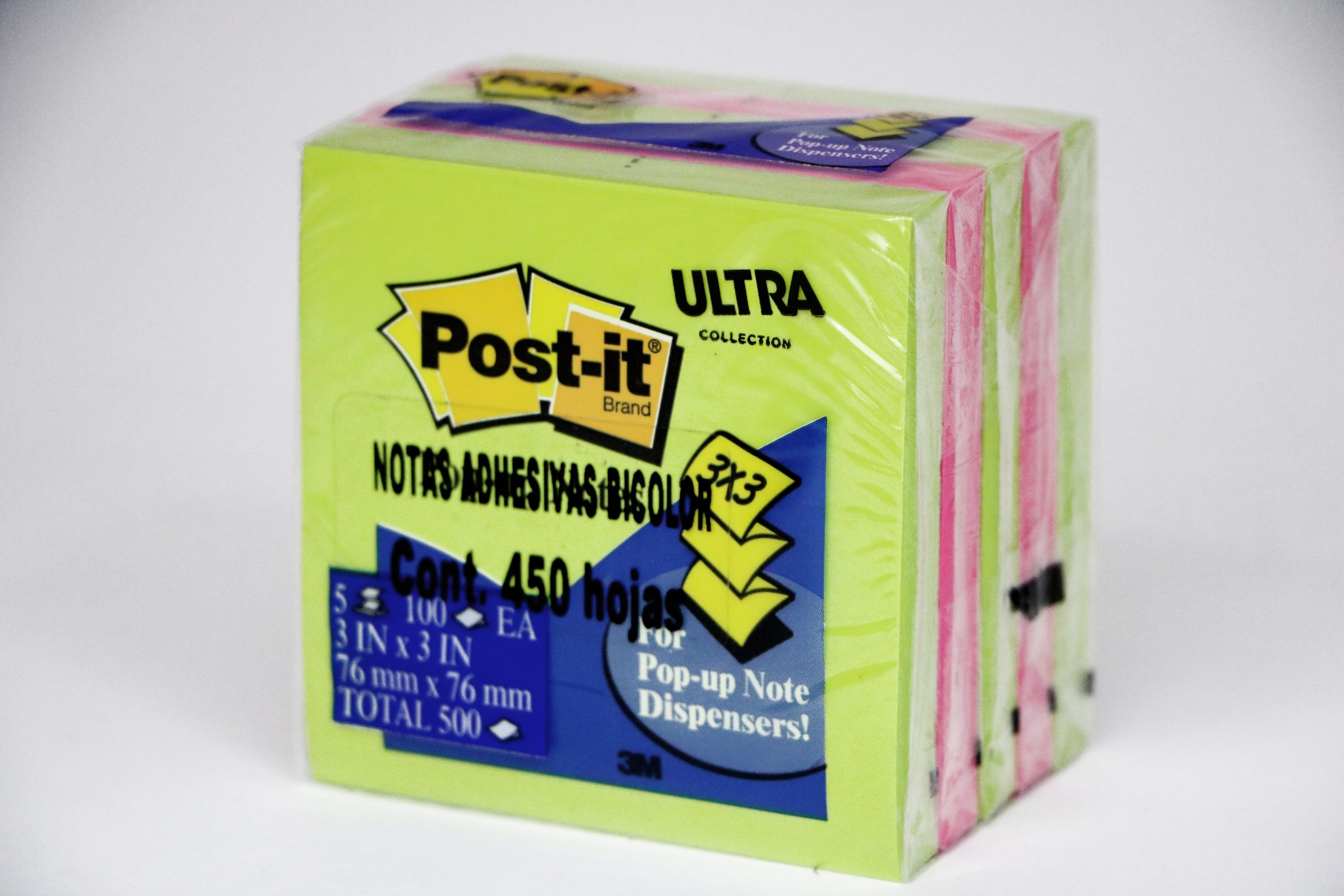 NOTAS ADH. 3X3" POST-IT POP-UP 3301-5ALTM CUBO 500H.NEON(24)