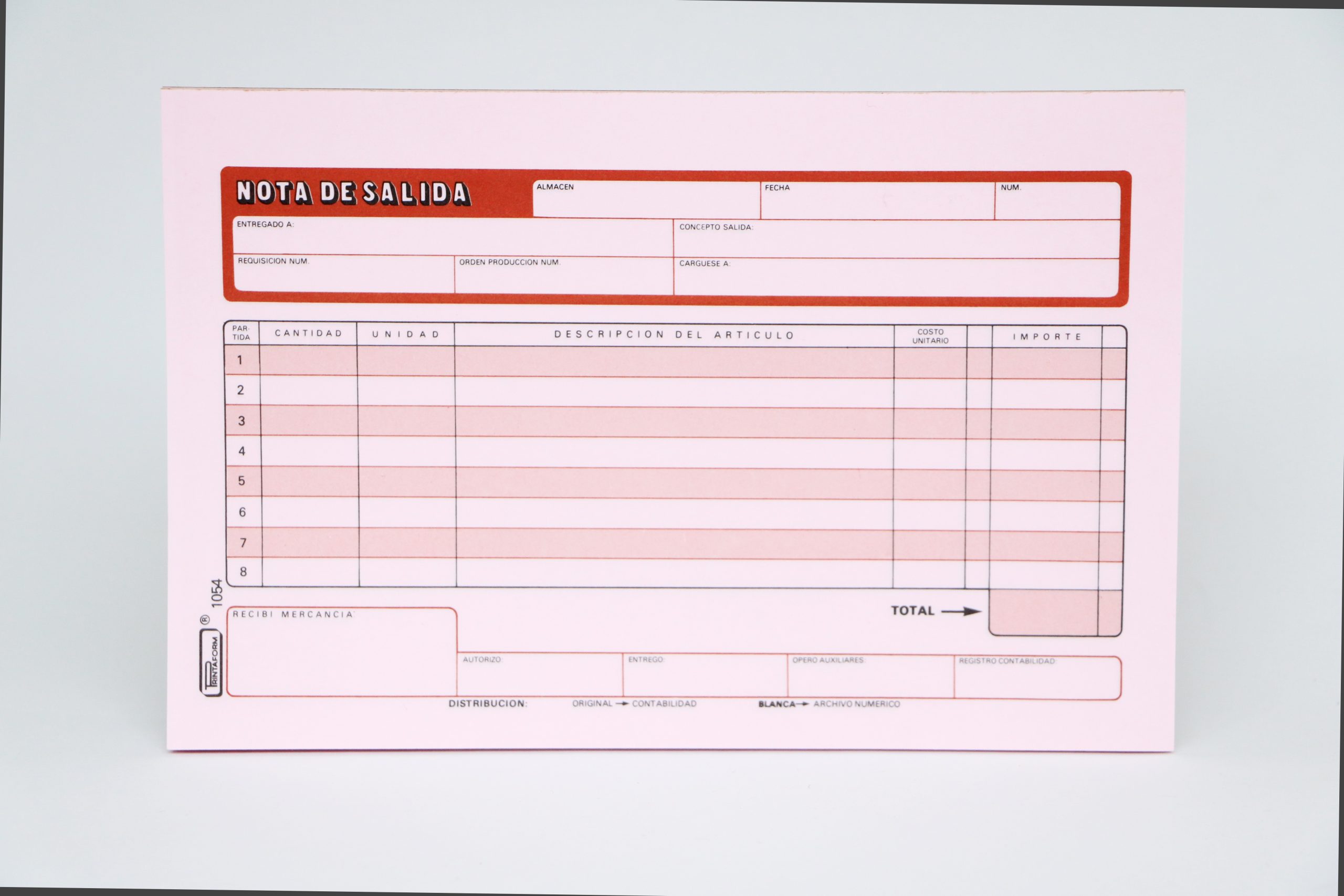 NOTA DE SALIDA 1054 PRINTAFORM 1/2 CTA. 25 JGO. E.(3) (144)